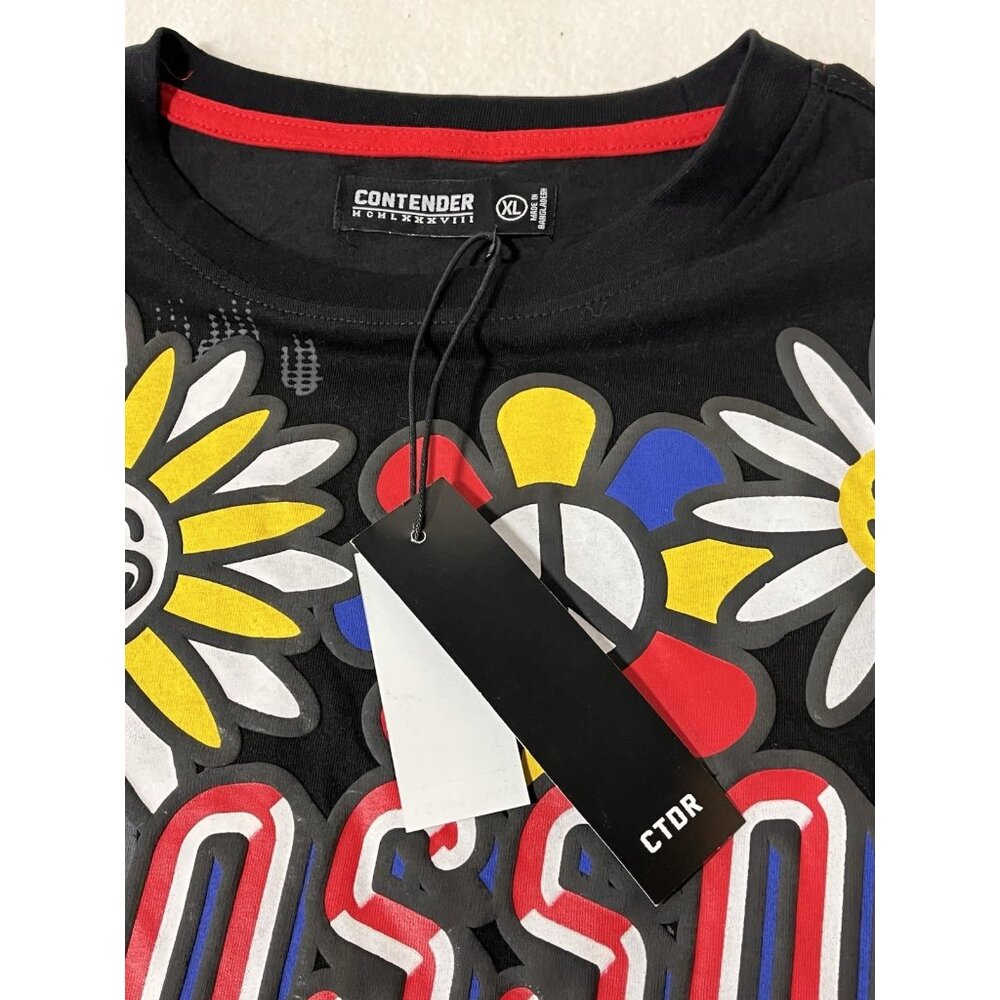 Contender Blossom Smiley Flower Graphic T-Shirt XL NWT Streetwear Black - Picture 8 of 14